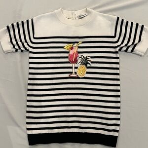 Dolce & Gabbana Black and White Striped Knit Top with Tropical Embroidered Patch